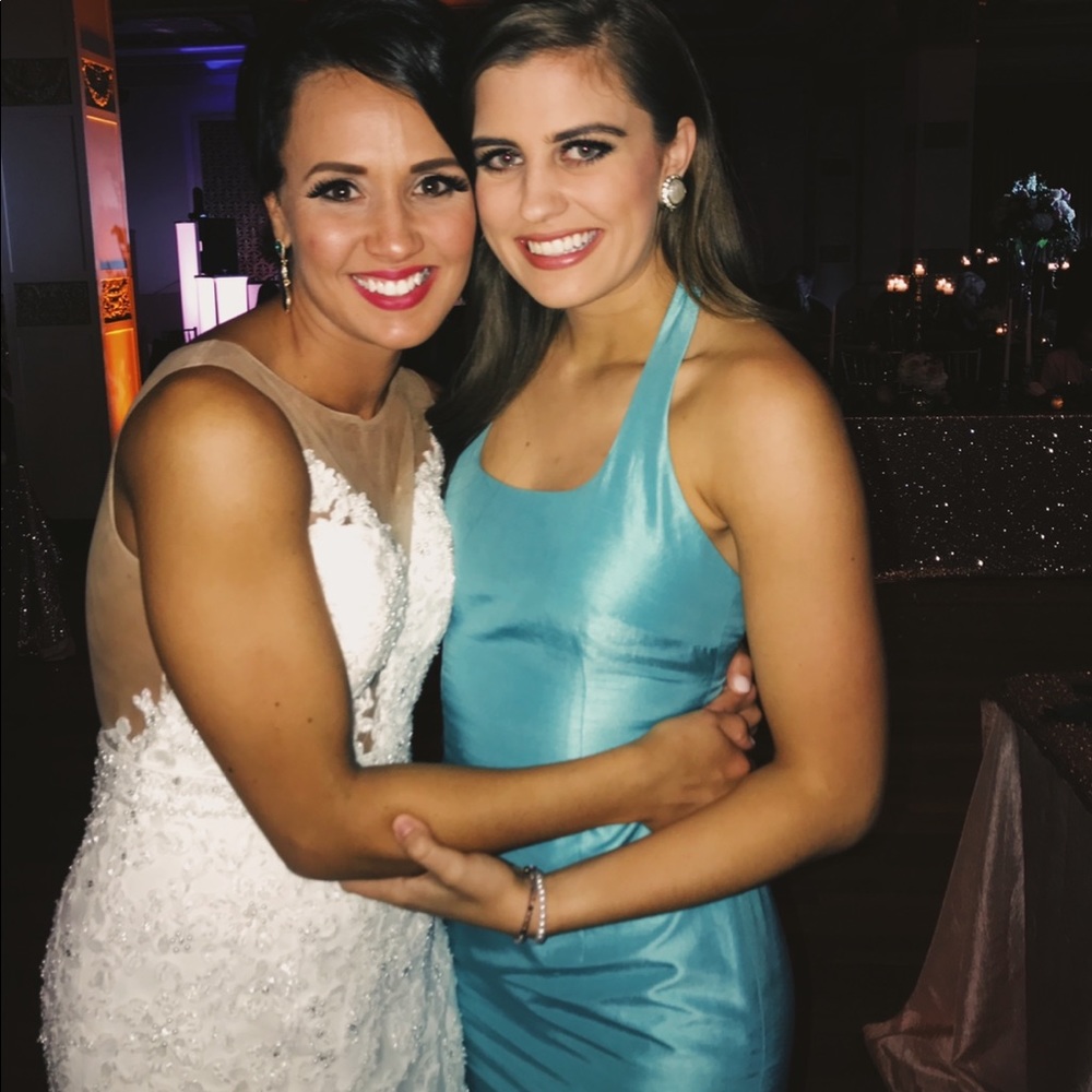 blue satin dress
